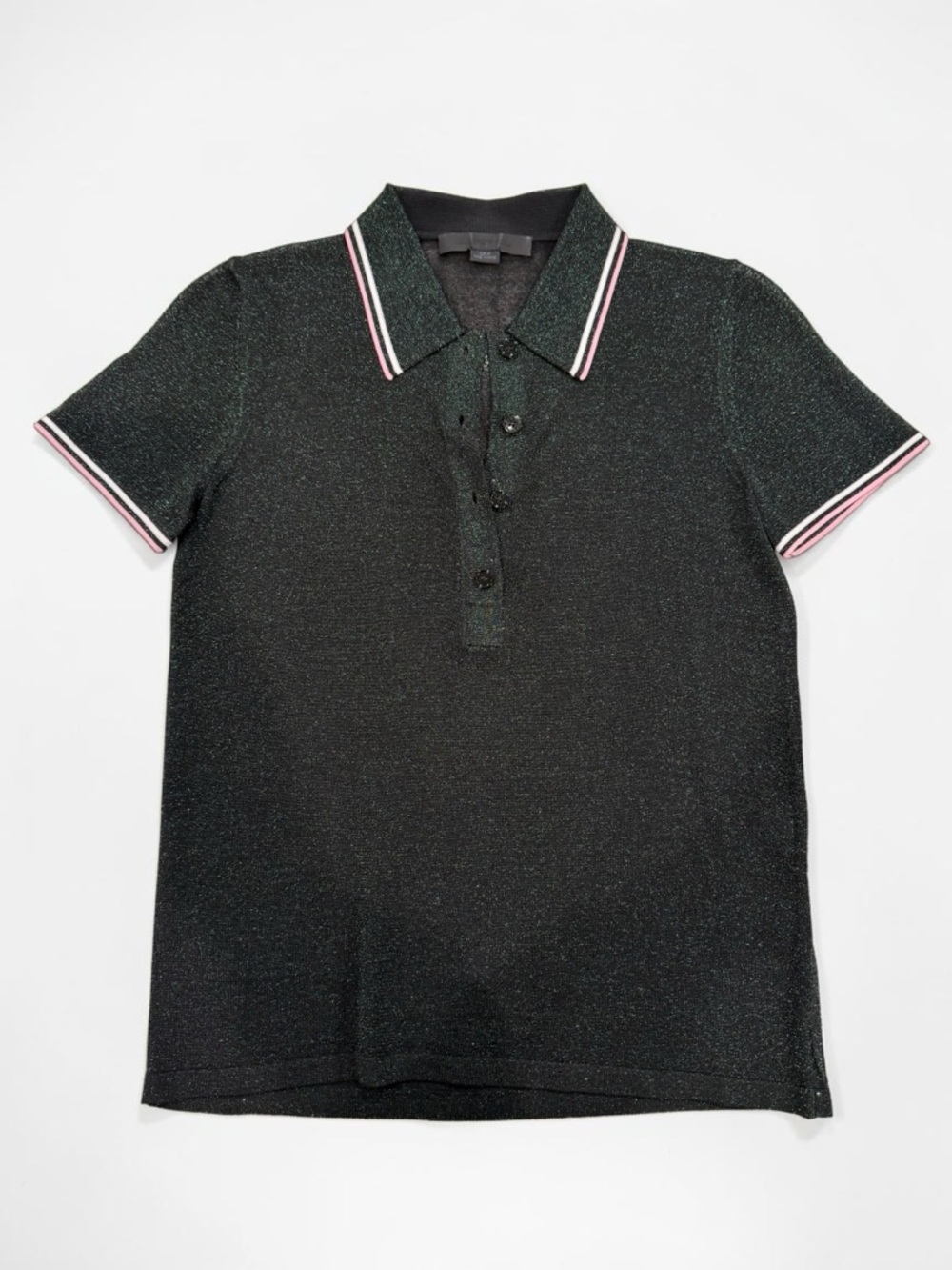 Alexander Wang Black and Green Semi-Sheer Metallic Polo XS - Picture 2 of 6
